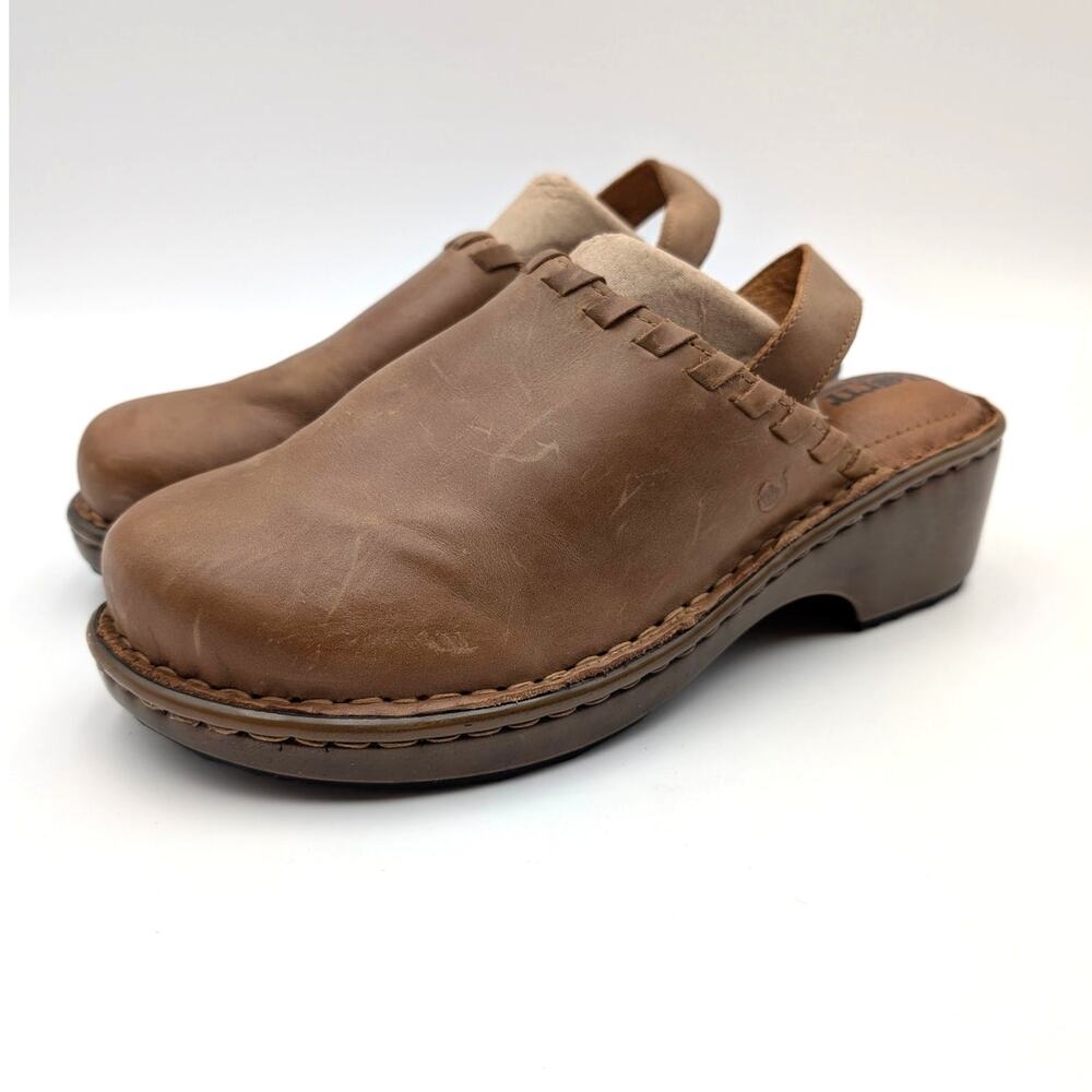 Born Telly Block Heel Slingback Clogs Shoes Women's Tan Size US8M EU38.5